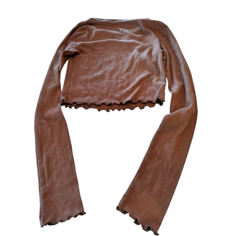 Aeropostale Seriously Soft cropped long sleeve baby tee top brown small ruffle